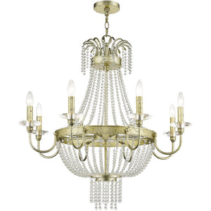 HomeRoots Gold Eight-Light Dimmable Chandelier with Elegant Cylinder Shades for Modern Home Décor & Lighting 687734
