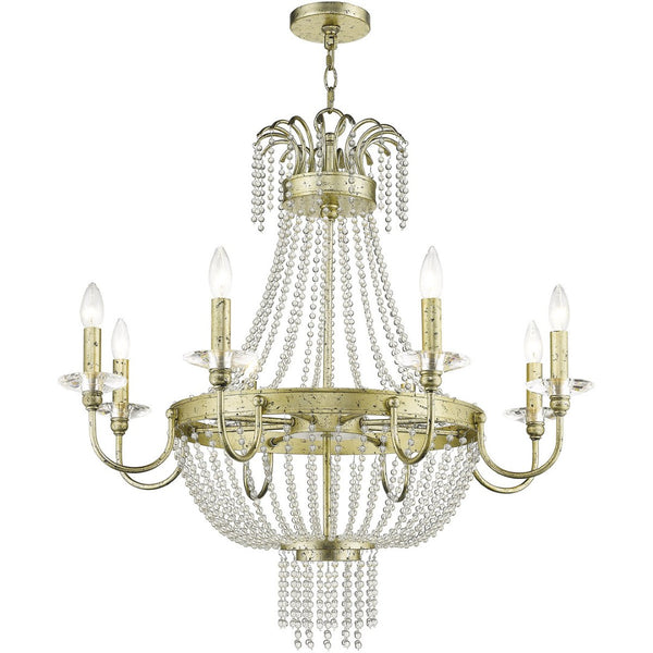 HomeRoots Gold Eight-Light Dimmable Chandelier with Elegant Cylinder Shades for Modern Home Décor & Lighting 687734