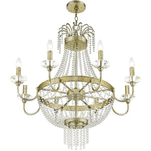 HomeRoots Gold Eight-Light Dimmable Chandelier with Elegant Cylinder Shades for Modern Home Décor & Lighting 687734