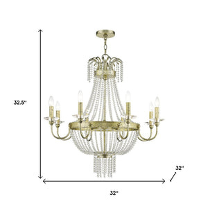 HomeRoots Gold Eight-Light Dimmable Chandelier with Elegant Cylinder Shades for Modern Home Décor & Lighting 687734
