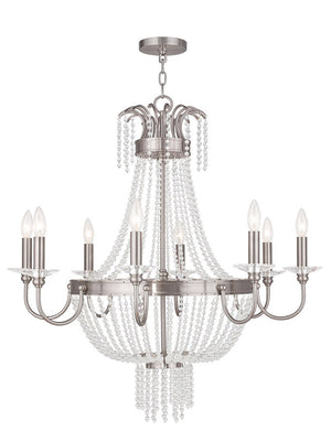 HomeRoots Nickel Elegant Eight-Light Dimmable Chandelier with Clear Shades for Modern Home Décor Style 687735