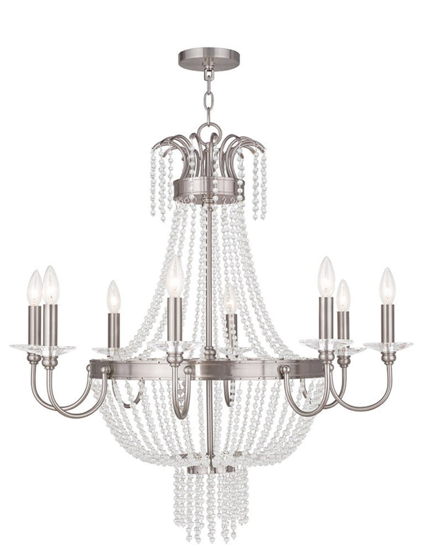 HomeRoots Nickel Elegant Eight-Light Dimmable Chandelier with Clear Shades for Modern Home Décor Style 687735