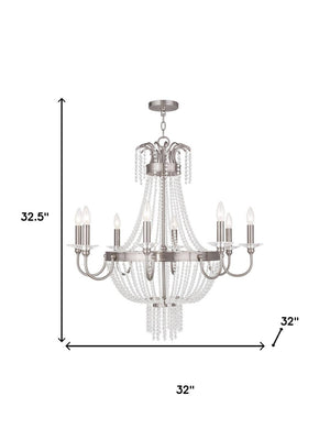 HomeRoots Nickel Elegant Eight-Light Dimmable Chandelier with Clear Shades for Modern Home Décor Style 687735