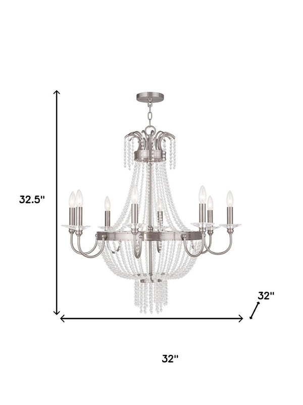 HomeRoots Nickel Elegant Eight-Light Dimmable Chandelier with Clear Shades for Modern Home Décor Style 687735
