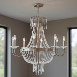 HomeRoots Nickel Elegant Eight-Light Dimmable Chandelier with Clear Shades for Modern Home Décor Style 687735