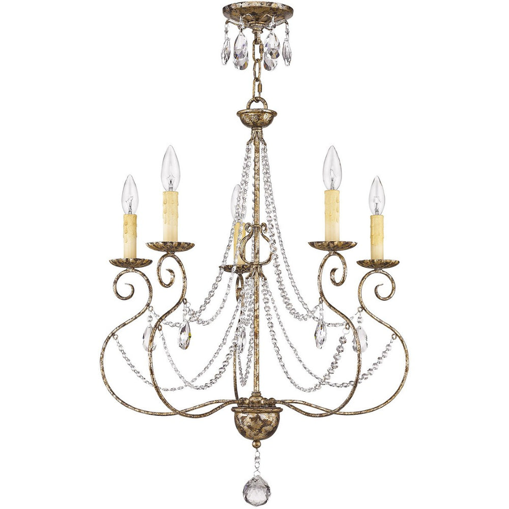HomeRoots Bronze Five-Light Dimmable Chandelier with Cylinder Shades for Elegant Home Ambiance & Charm 687738