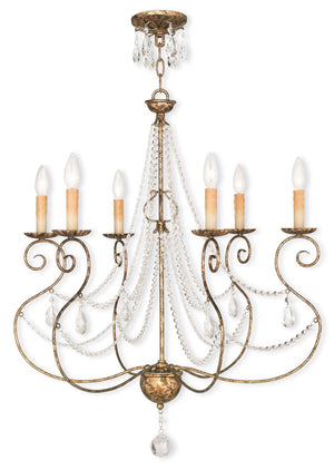 HomeRoots Six Light Dimmable Chandelier - Modern Steel Shades for Adjustable Illumination in Any Space 687739