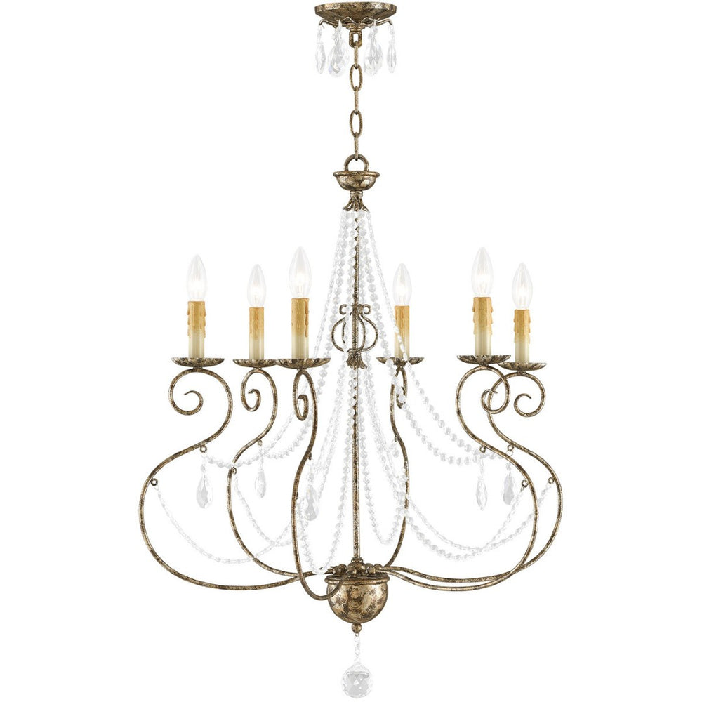 HomeRoots Six Light Dimmable Chandelier - Modern Steel Shades for Adjustable Illumination in Any Space 687739