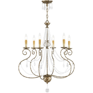HomeRoots Six Light Dimmable Chandelier - Modern Steel Shades for Adjustable Illumination in Any Space 687739