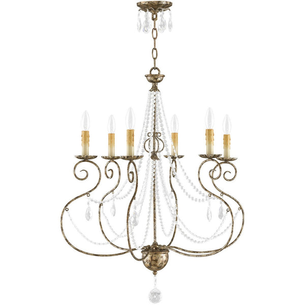HomeRoots Six Light Dimmable Chandelier - Modern Steel Shades for Adjustable Illumination in Any Space 687739