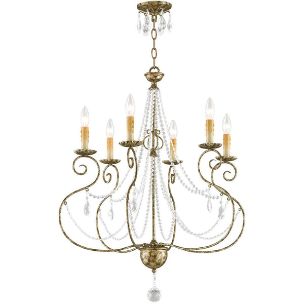 HomeRoots Six Light Dimmable Chandelier - Modern Steel Shades for Adjustable Illumination in Any Space 687739