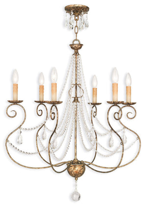 HomeRoots Six Light Dimmable Chandelier - Modern Steel Shades for Adjustable Illumination in Any Space 687739