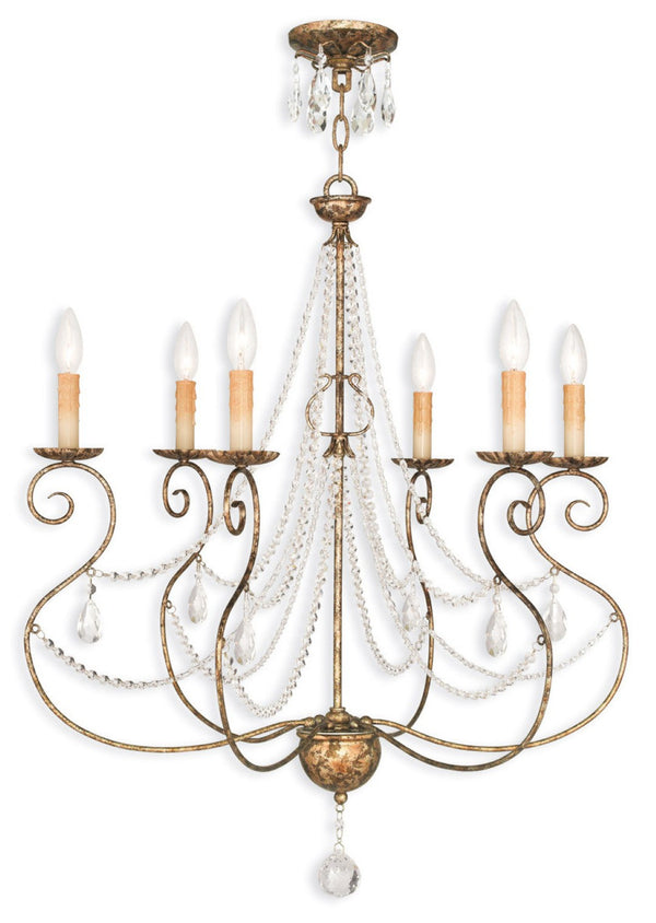 HomeRoots Six Light Dimmable Chandelier - Modern Steel Shades for Adjustable Illumination in Any Space 687739