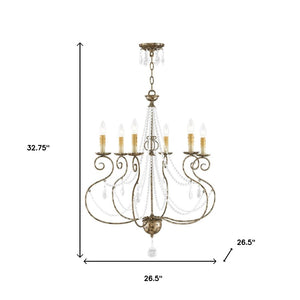 HomeRoots Six Light Dimmable Chandelier - Modern Steel Shades for Adjustable Illumination in Any Space 687739