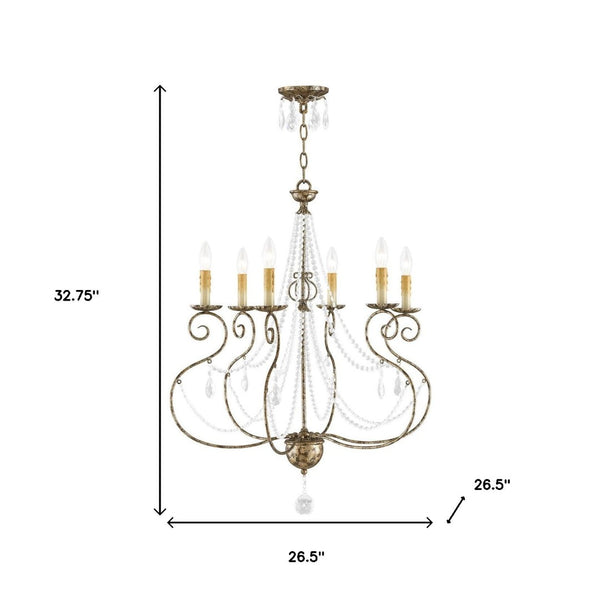 HomeRoots Six Light Dimmable Chandelier - Modern Steel Shades for Adjustable Illumination in Any Space 687739