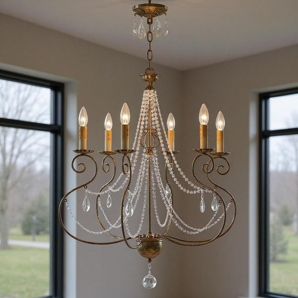 HomeRoots Six Light Dimmable Chandelier - Modern Steel Shades for Adjustable Illumination in Any Space 687739