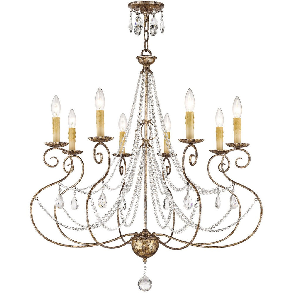 HomeRoots Bronze Eight-Light Dimmable Chandelier - Elegant Metal Design for Modern Spaces & Ambient Illumination 687740