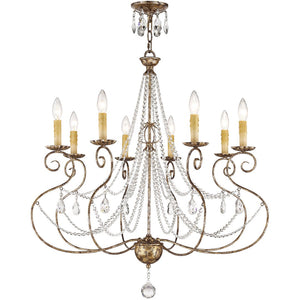 HomeRoots Bronze Eight-Light Dimmable Chandelier - Elegant Metal Design for Modern Spaces & Ambient Illumination 687740