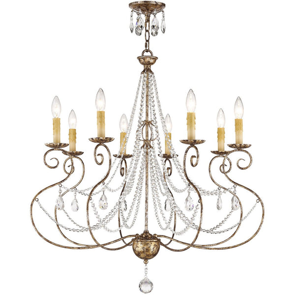 HomeRoots Bronze Eight-Light Dimmable Chandelier - Elegant Metal Design for Modern Spaces & Ambient Illumination 687740