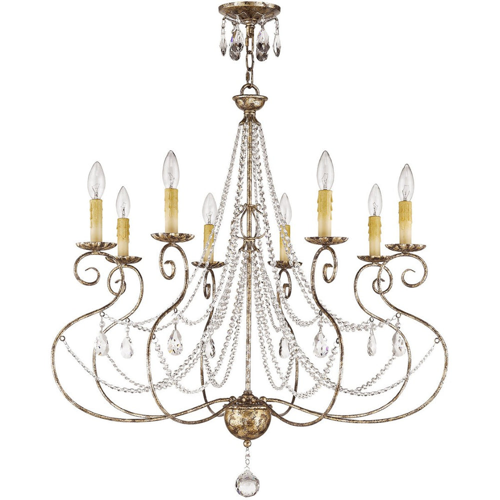 HomeRoots Bronze Eight-Light Dimmable Chandelier - Elegant Metal Design for Modern Spaces & Ambient Illumination 687740