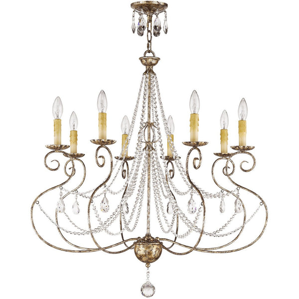 HomeRoots Bronze Eight-Light Dimmable Chandelier - Elegant Metal Design for Modern Spaces & Ambient Illumination 687740