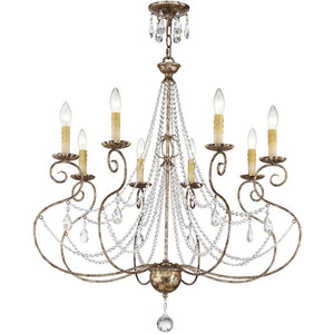 HomeRoots Bronze Eight-Light Dimmable Chandelier - Elegant Metal Design for Modern Spaces & Ambient Illumination 687740