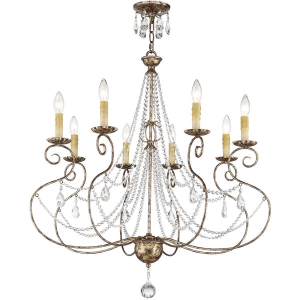 HomeRoots Bronze Eight-Light Dimmable Chandelier - Elegant Metal Design for Modern Spaces & Ambient Illumination 687740