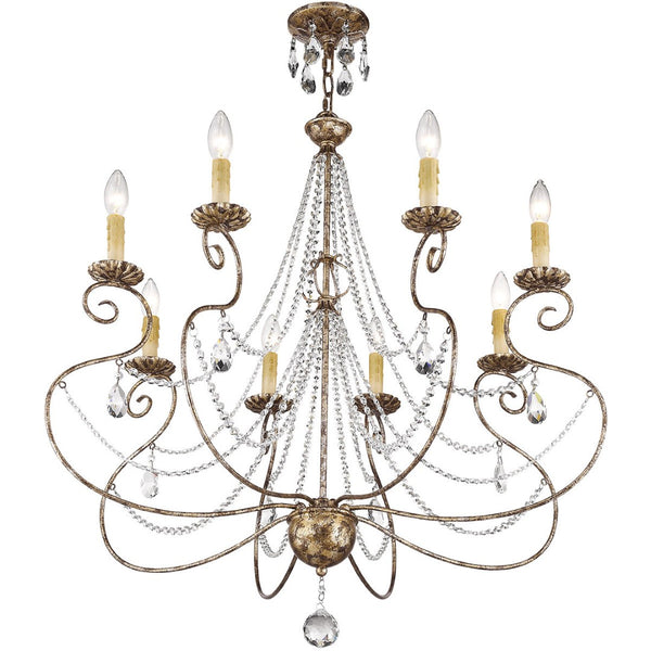 HomeRoots Bronze Eight-Light Dimmable Chandelier - Elegant Metal Design for Modern Spaces & Ambient Illumination 687740