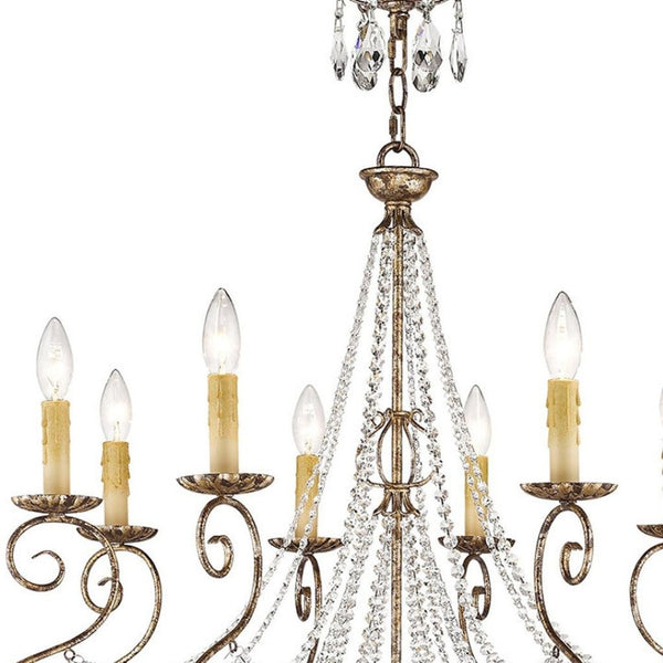 HomeRoots Bronze Eight-Light Dimmable Chandelier - Elegant Metal Design for Modern Spaces & Ambient Illumination 687740