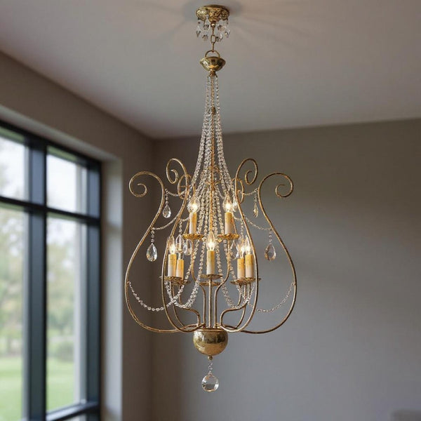 HomeRoots Nine Light Dimmable Chandelier - Modern Cylindrical Design for Stylish Entryways & Dining Spaces 687743