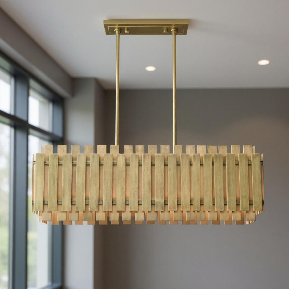 HomeRoots Five Light Dimmable Chandelier with Modern Cylinder Shades for Elegant Spaces & Adjustable Ambiance 687747
