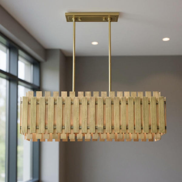 HomeRoots Five Light Dimmable Chandelier with Modern Cylinder Shades for Elegant Spaces & Adjustable Ambiance 687747