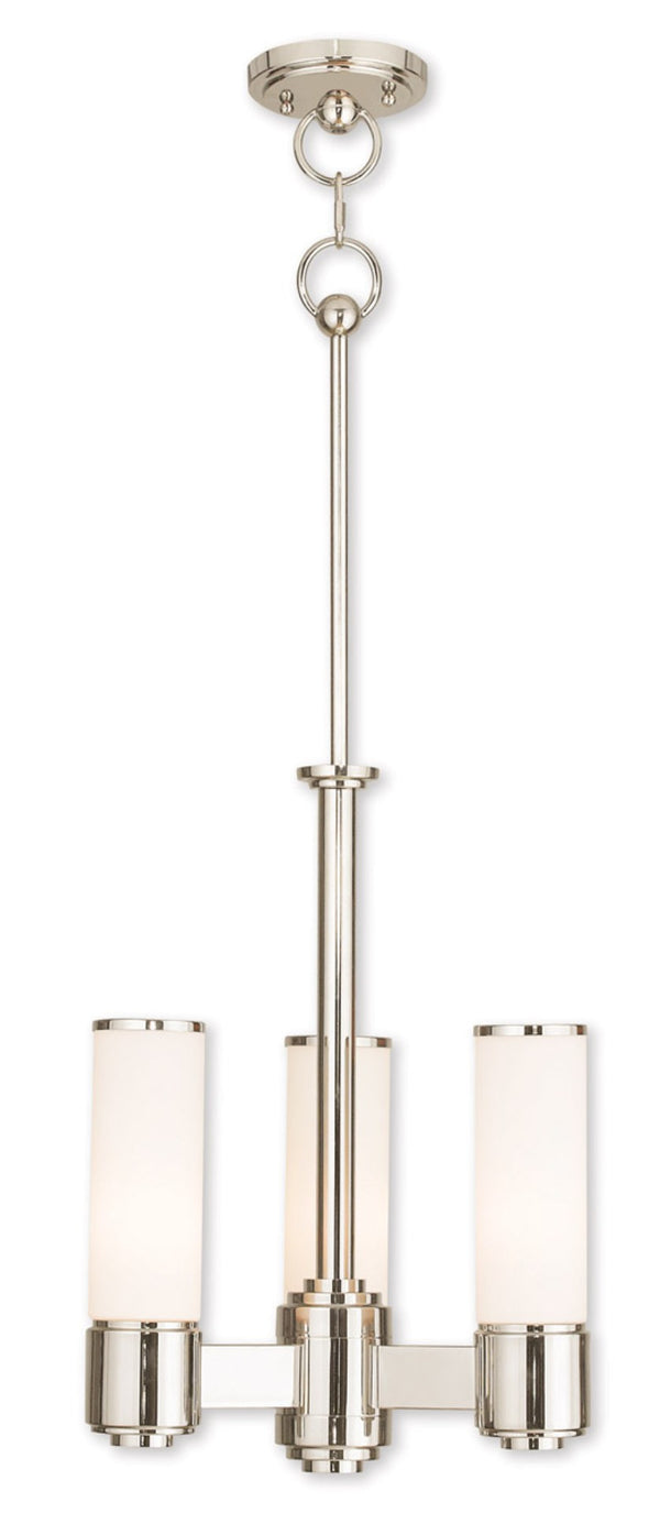 HomeRoots Nickel Three-Light Dimmable Chandelier with Opal Shades - Modern Elegance for Any Space 687748