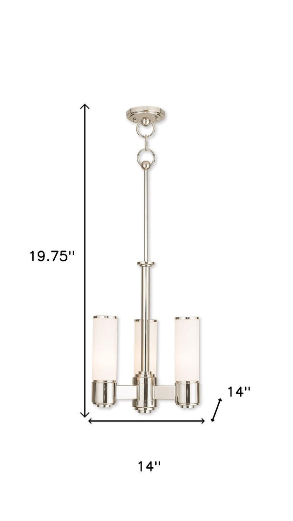 HomeRoots Nickel Three-Light Dimmable Chandelier with Opal Shades - Modern Elegance for Any Space 687748