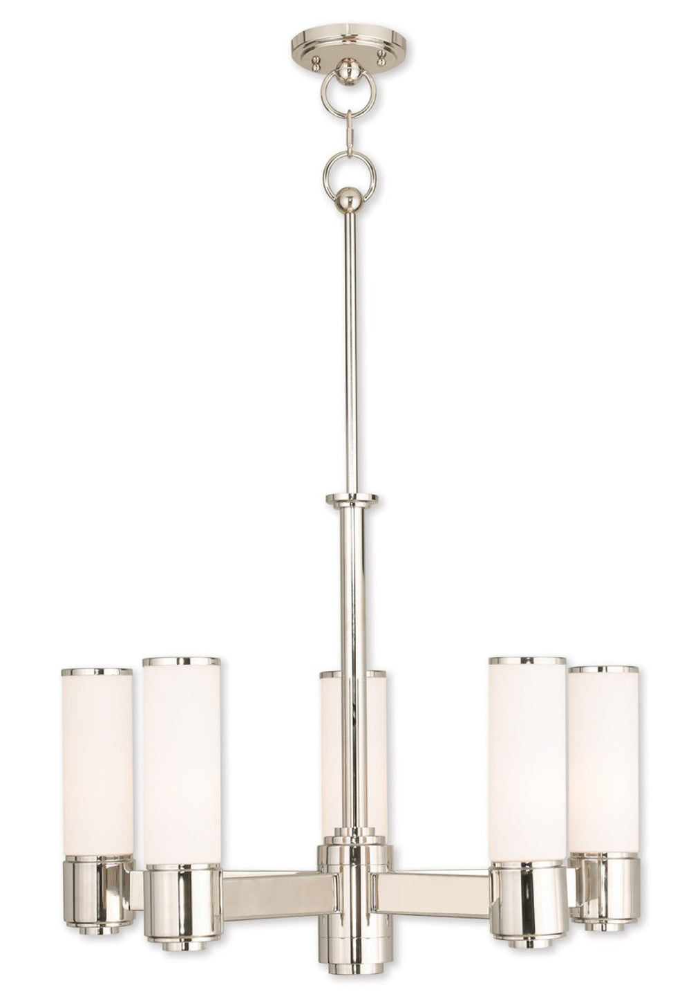 HomeRoots Five Light Dimmable Chandelier - Modern Cylindrical Design with Steel Shades for Versatile Lighting 687749