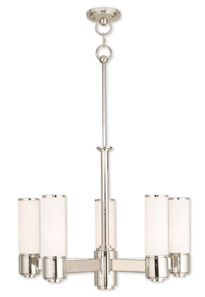 HomeRoots Five Light Dimmable Chandelier - Modern Cylindrical Design with Steel Shades for Versatile Lighting 687749
