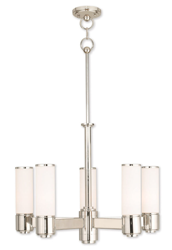 HomeRoots Five Light Dimmable Chandelier - Modern Cylindrical Design with Steel Shades for Versatile Lighting 687749