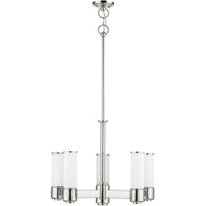 HomeRoots Five Light Dimmable Chandelier - Modern Cylindrical Design with Steel Shades for Versatile Lighting 687749