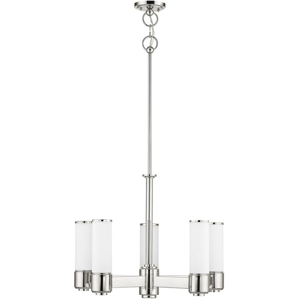 HomeRoots Five Light Dimmable Chandelier - Modern Cylindrical Design with Steel Shades for Versatile Lighting 687749