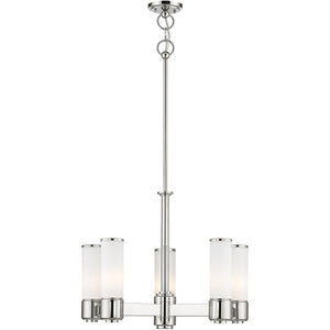 HomeRoots Five Light Dimmable Chandelier - Modern Cylindrical Design with Steel Shades for Versatile Lighting 687749