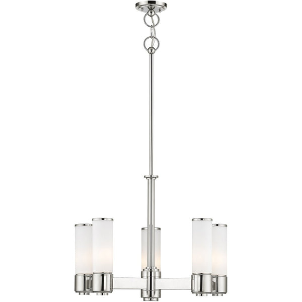 HomeRoots Five Light Dimmable Chandelier - Modern Cylindrical Design with Steel Shades for Versatile Lighting 687749