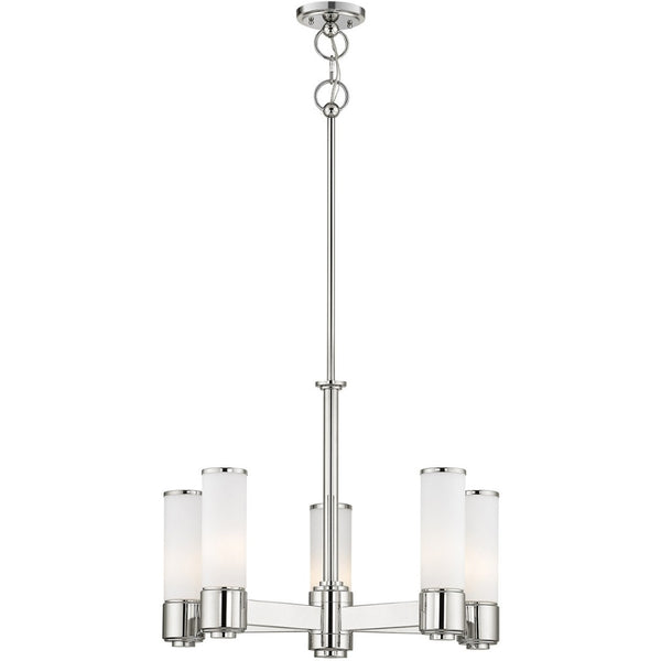 HomeRoots Five Light Dimmable Chandelier - Modern Cylindrical Design with Steel Shades for Versatile Lighting 687749