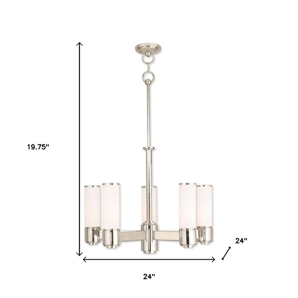 HomeRoots Five Light Dimmable Chandelier - Modern Cylindrical Design with Steel Shades for Versatile Lighting 687749