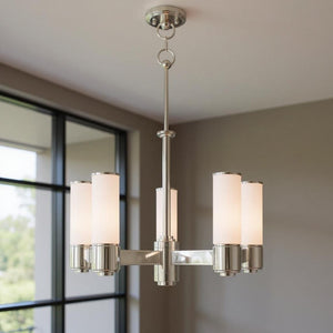 HomeRoots Five Light Dimmable Chandelier - Modern Cylindrical Design with Steel Shades for Versatile Lighting 687749