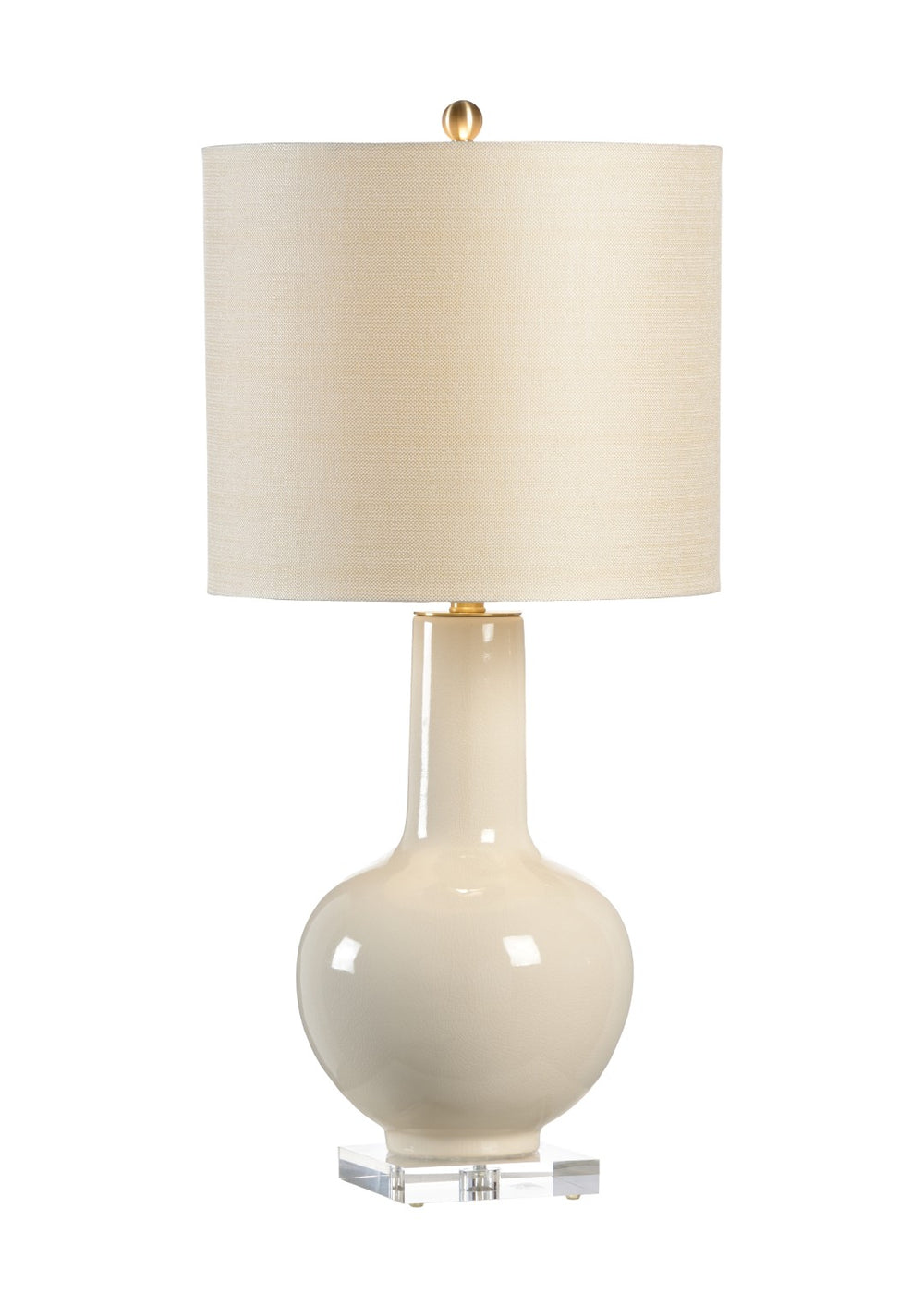 Chelsea House Astor Cream Glazed Ceramic Vase Lamp With Linen Shade, Acrylic Base & Brass Finial — 32"H, Elegant Decor 68775