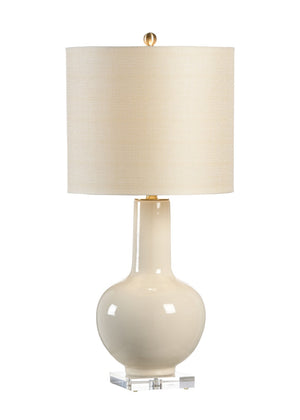 Chelsea House Astor Cream Glazed Ceramic Vase Lamp With Linen Shade, Acrylic Base & Brass Finial — 32"H, Elegant Decor 68775