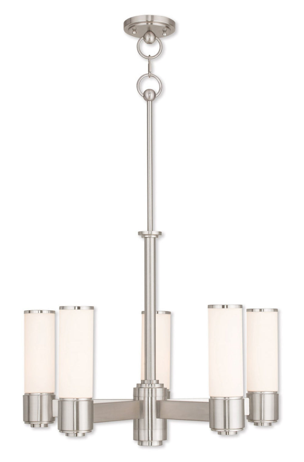HomeRoots Five Light Dimmable Chandelier - Modern Cylinder Shades, Adjustable Ambiance for Any Room Decor 687750