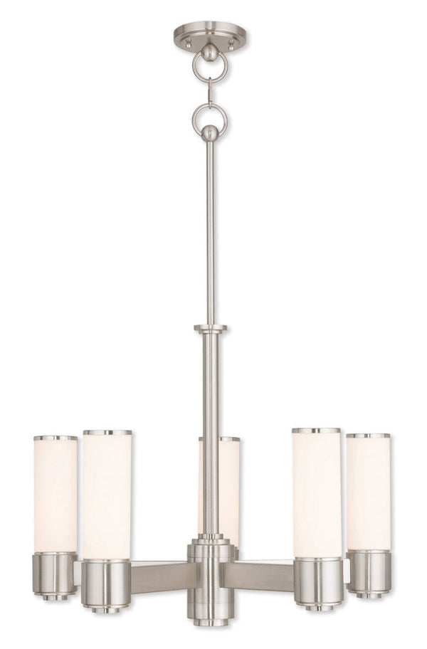 HomeRoots Five Light Dimmable Chandelier - Modern Cylinder Shades, Adjustable Ambiance for Any Room Decor 687750
