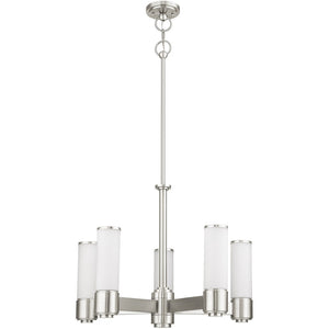 HomeRoots Five Light Dimmable Chandelier - Modern Cylinder Shades, Adjustable Ambiance for Any Room Decor 687750