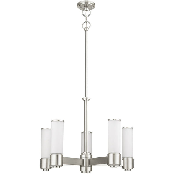 HomeRoots Five Light Dimmable Chandelier - Modern Cylinder Shades, Adjustable Ambiance for Any Room Decor 687750
